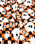 (FRENCH TERRY) GHOST ON ORANGE AND BLACK CHECKERED PRINT