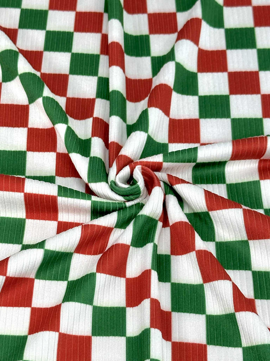 (4X2 RIB) RED, GREEN AND OFF WHITE CHECKERED