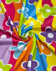 (4X2 YUMMY RIB) BRIGHT COLORFUL FLOWERS ON COLORFUL WAVE
