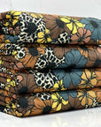 (4X2 RIB) TEAL, YELLOW, BROWN AND LEOPARD CREAM FLOWERS