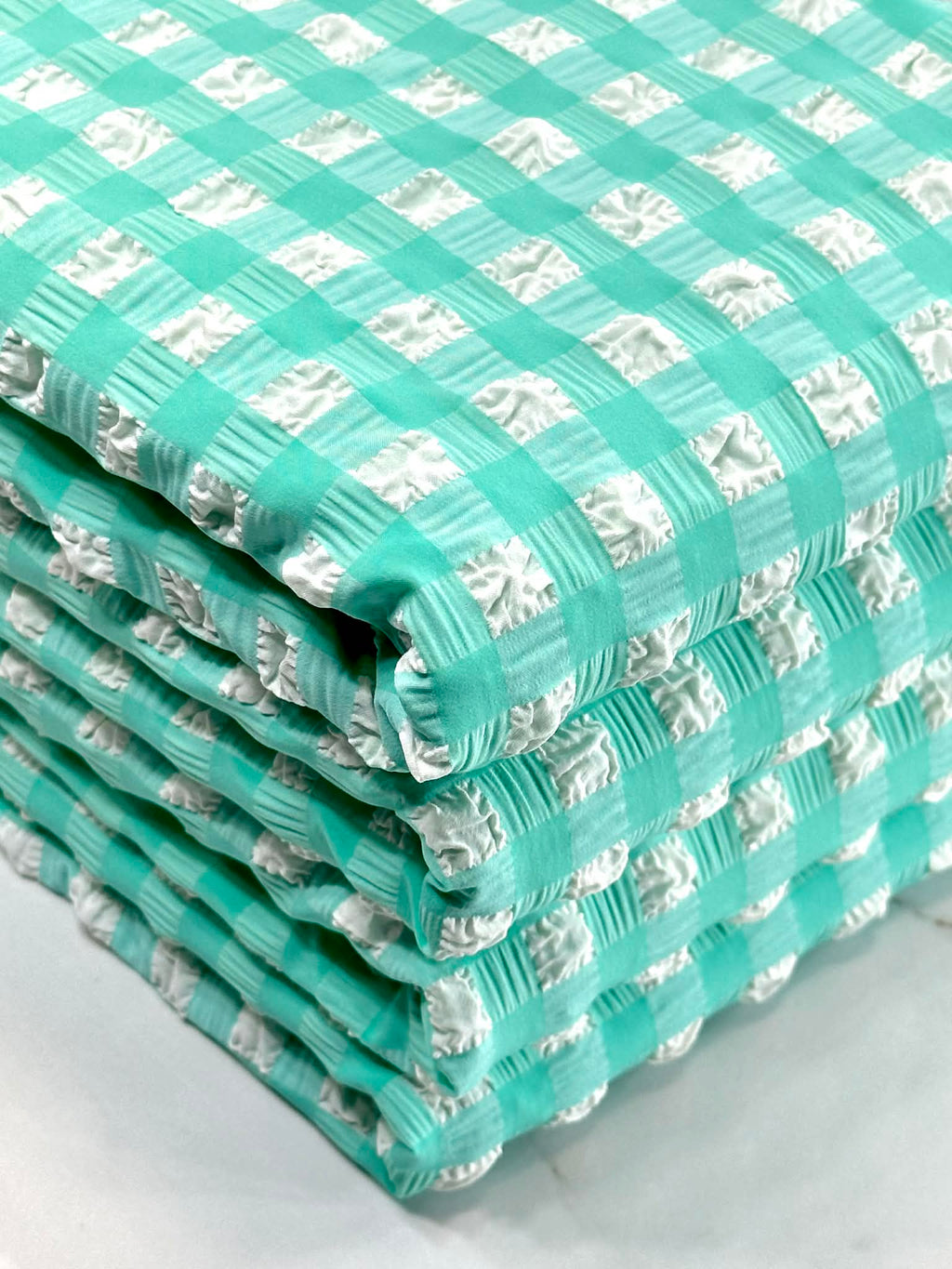 (POPCORN/ BUBBLE) MINT AND OFF WHITE GINGHAM PATTERN