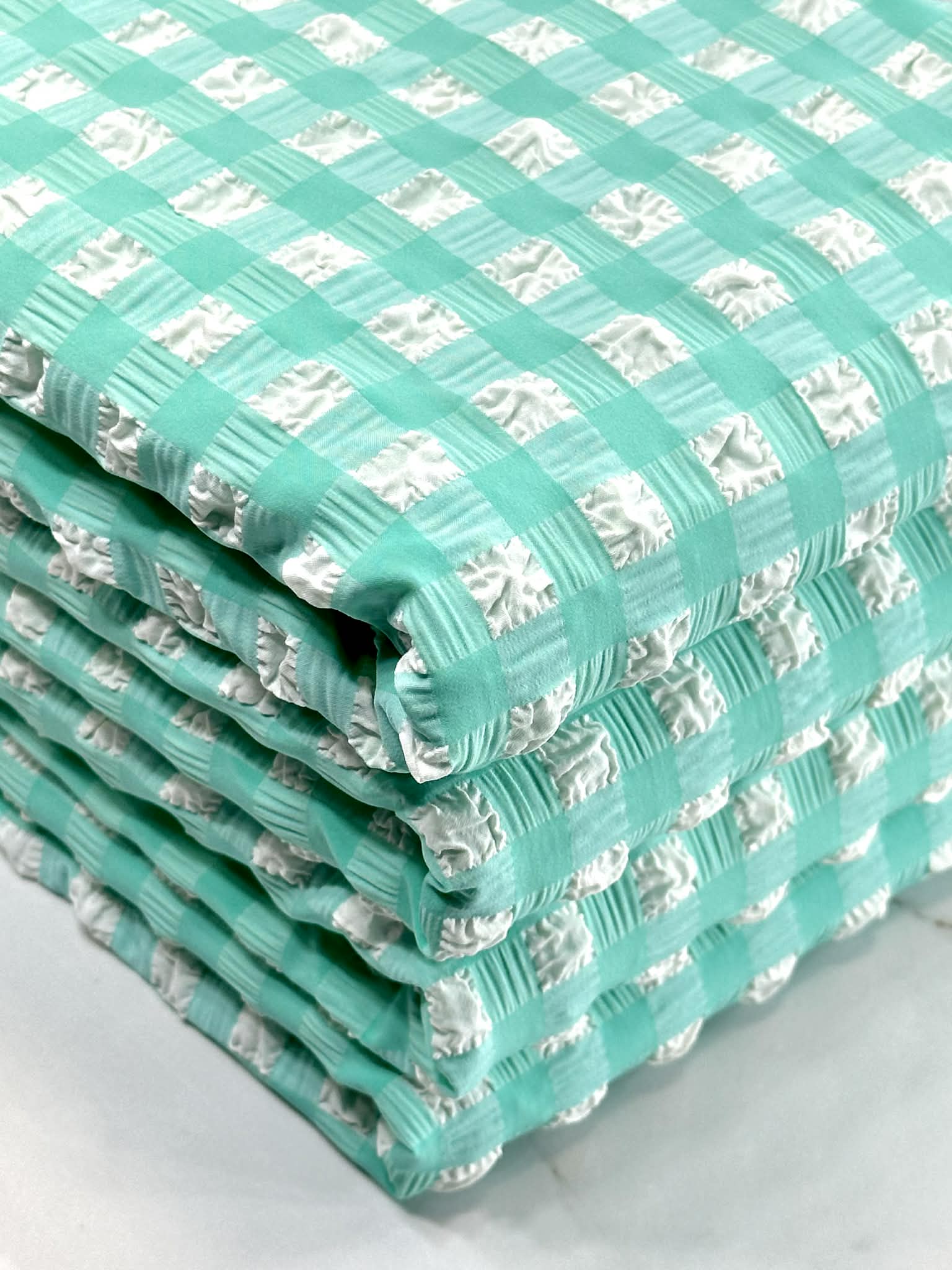 (POPCORN/ BUBBLE) MINT AND OFF WHITE GINGHAM PATTERN