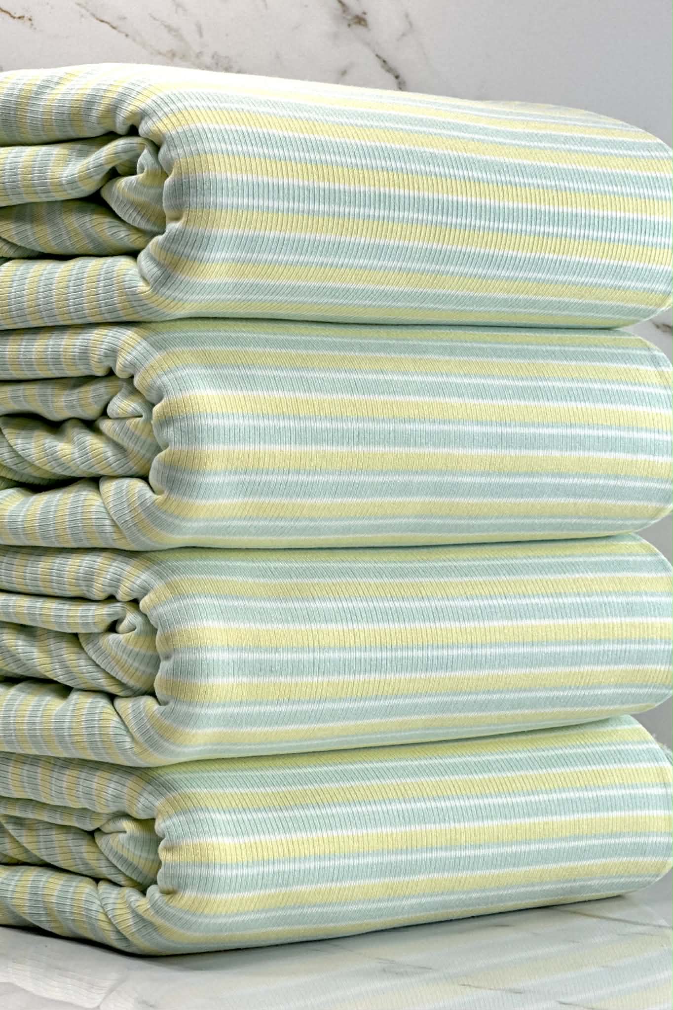 (RIB) SOFT YELLOW AND MINT STRIPES