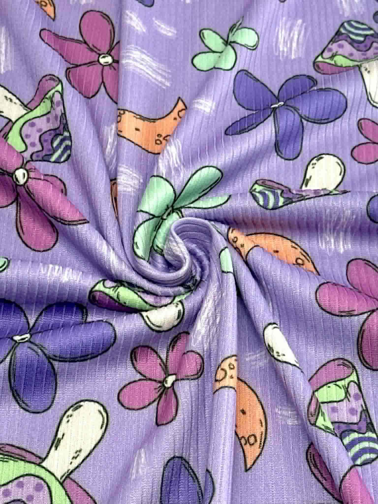 (4X2 YUMMY RIB) MUSHROOMS AND FLOWERS ON  PURPLE
