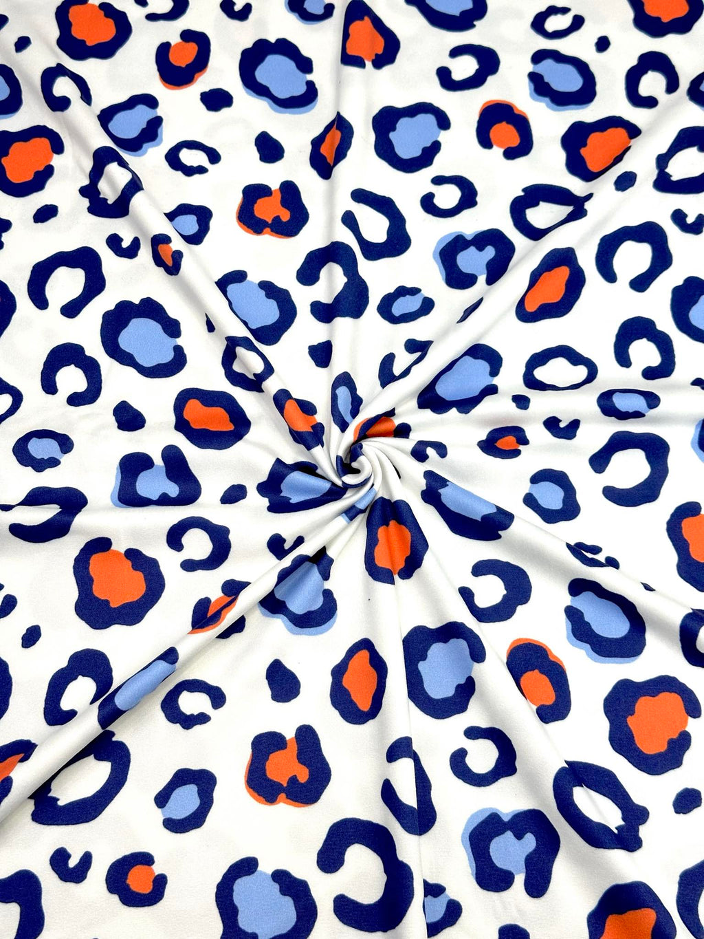 (DBP) SCARLET RED, BLUE AND WHITE CHEETAH ON OFF WHITE