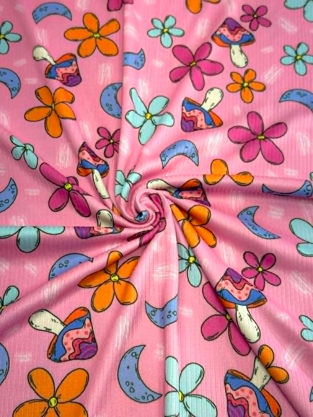 (4X2 YUMMY RIB) MUSHROOMS AND FLOWERS ON PINK
