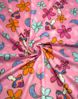(4X2 YUMMY RIB) MUSHROOMS AND FLOWERS ON PINK