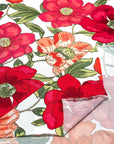 (ITY) RED AND ORANGE BIG FLOWERS ON OFF WHITE