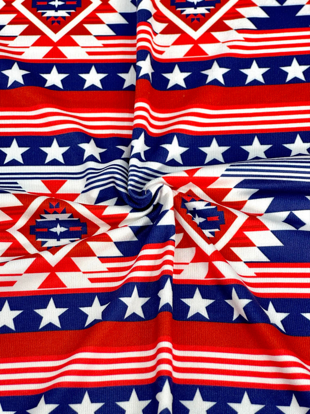 (SWEATER KNIT/ OAKLEY) BLUE, RED, AND OFF WHITE WESTERN STAR PATTERN