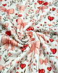 (URBAN RIB) HEARTS, BOWS, FLOWERS, AND RED BIRDS ON OFF WHITE
