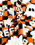 (FRENCH TERRY) GHOST ON ORANGE AND BLACK CHECKERED PRINT