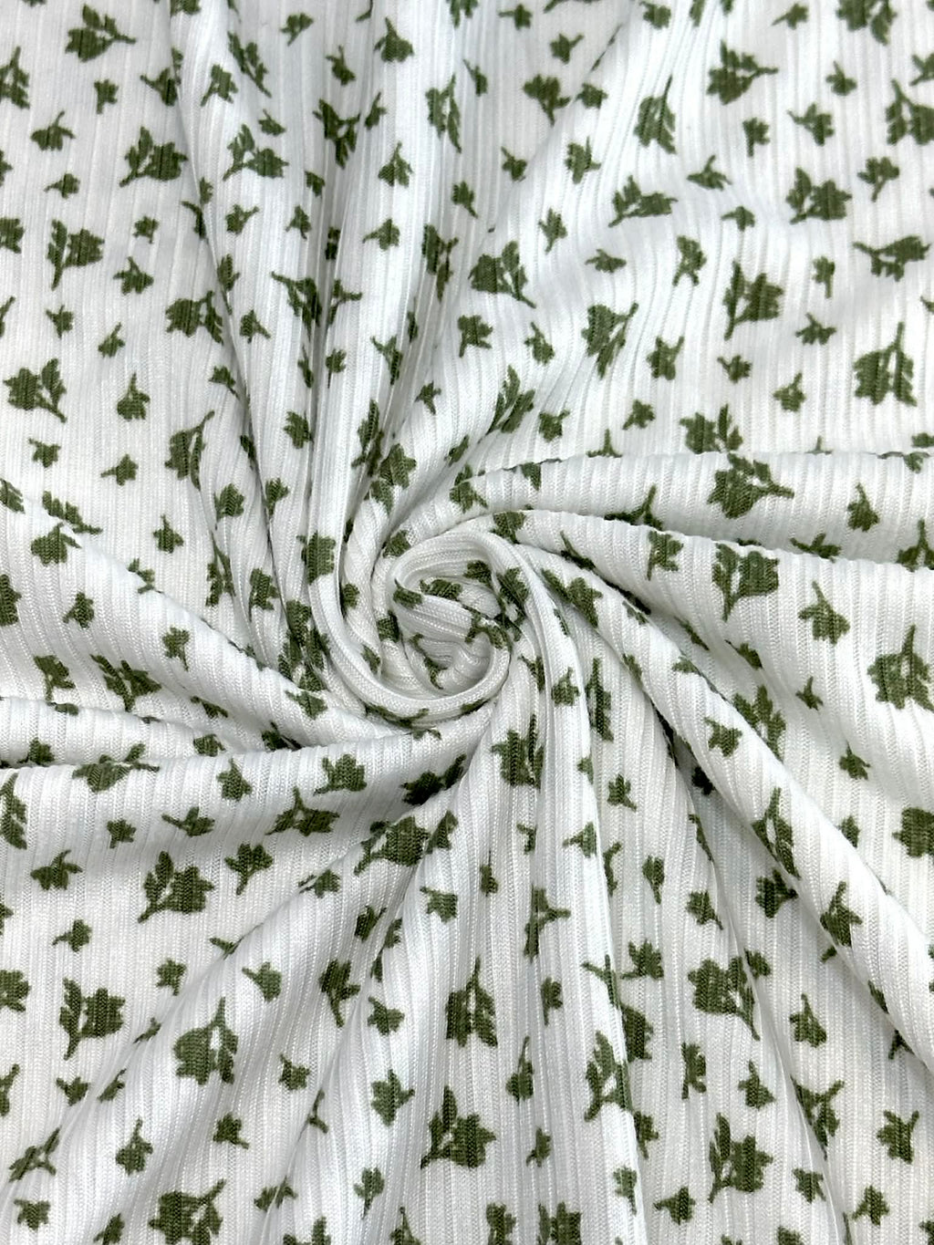 (4X2 YUMMY RIB) TINY OLIVE FLOWERS ON OFF WHITE