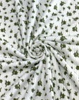 (4X2 YUMMY RIB) TINY OLIVE FLOWERS ON OFF WHITE