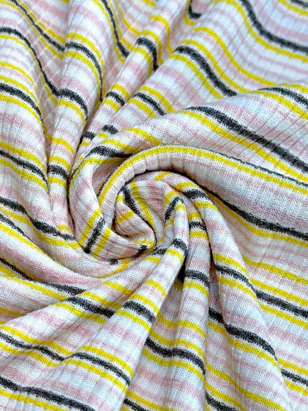 (RIB) YELLOW, PINK, AND GRAY STRIPES ON OFF WHITE