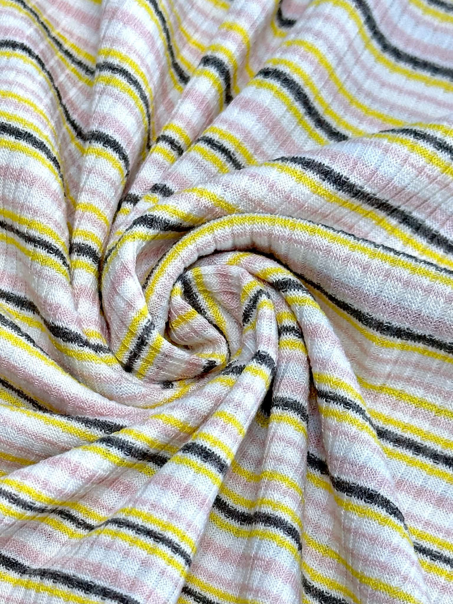 (RIB) YELLOW, PINK, AND GRAY STRIPES ON OFF WHITE
