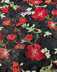 (MESH) RED, GREEN AND WHITE FLORAL ON BLACK