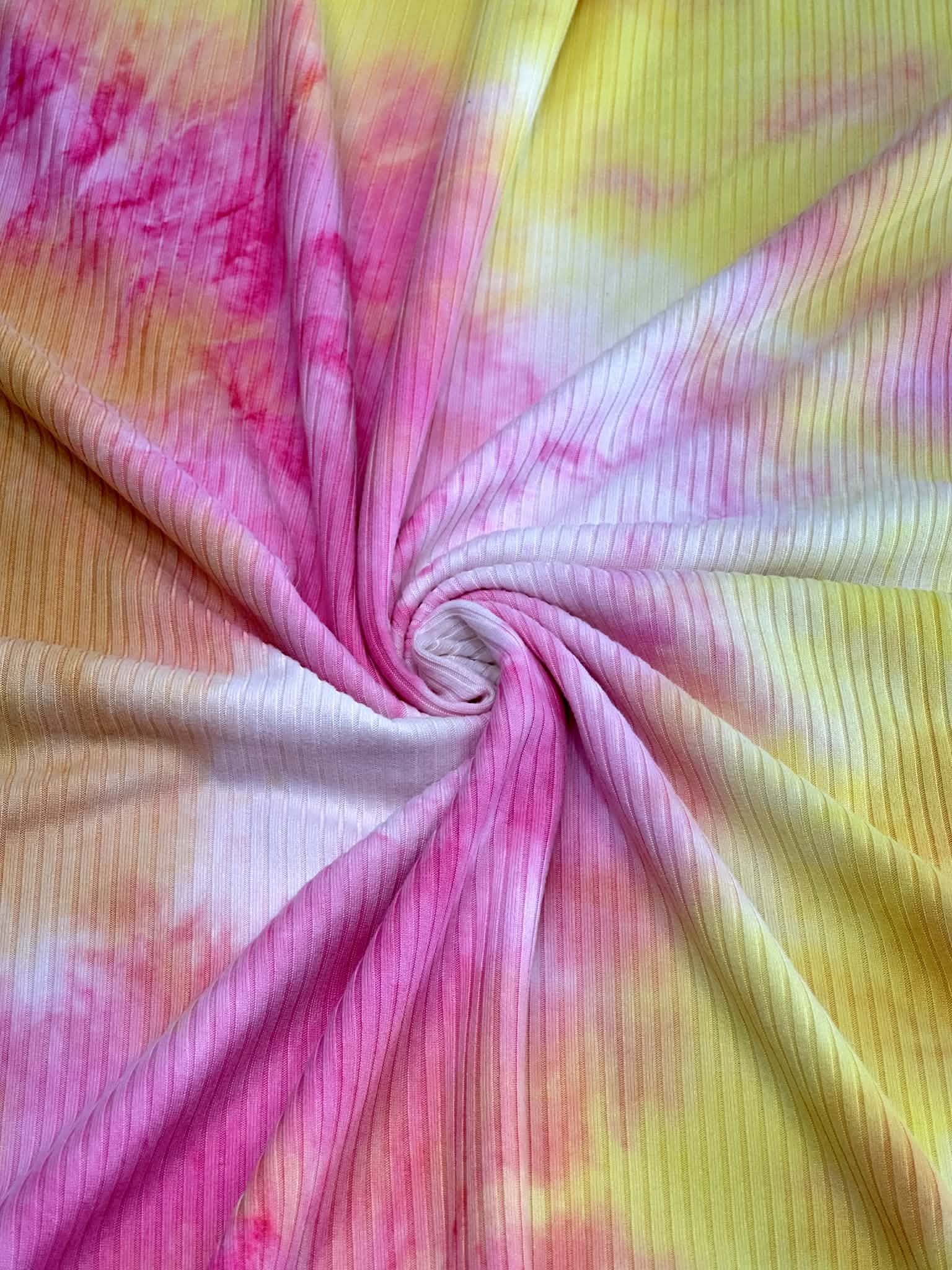 (4X2 YUMMY RIB) HOT PINK, YELLOW, ORANGE AND WHITE TIE DYE