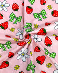 (YUMMY RIB) STRAWBERRIES AND KELLY GREEN CHECKERED BOW