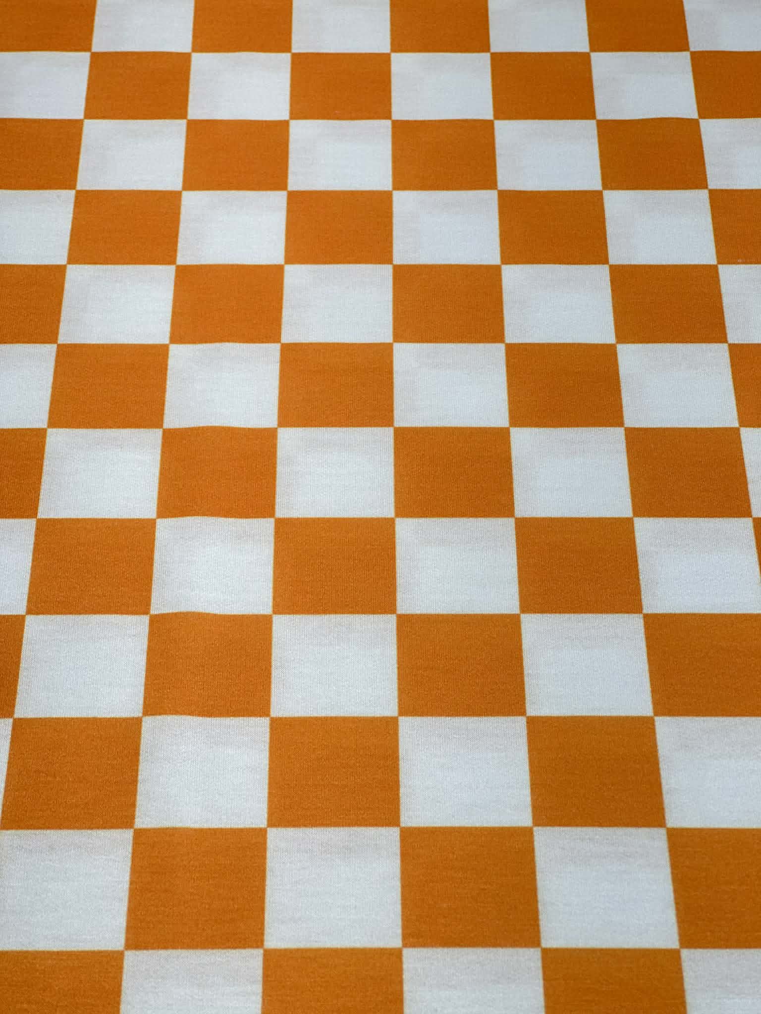 (FRENCH TERRY) ORANGE AND OFF WHITE CHECKERED