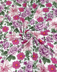 (4X2 RIB) MAGENTA AND PINK HATTIE FLOWERS ON OFF WHITE
