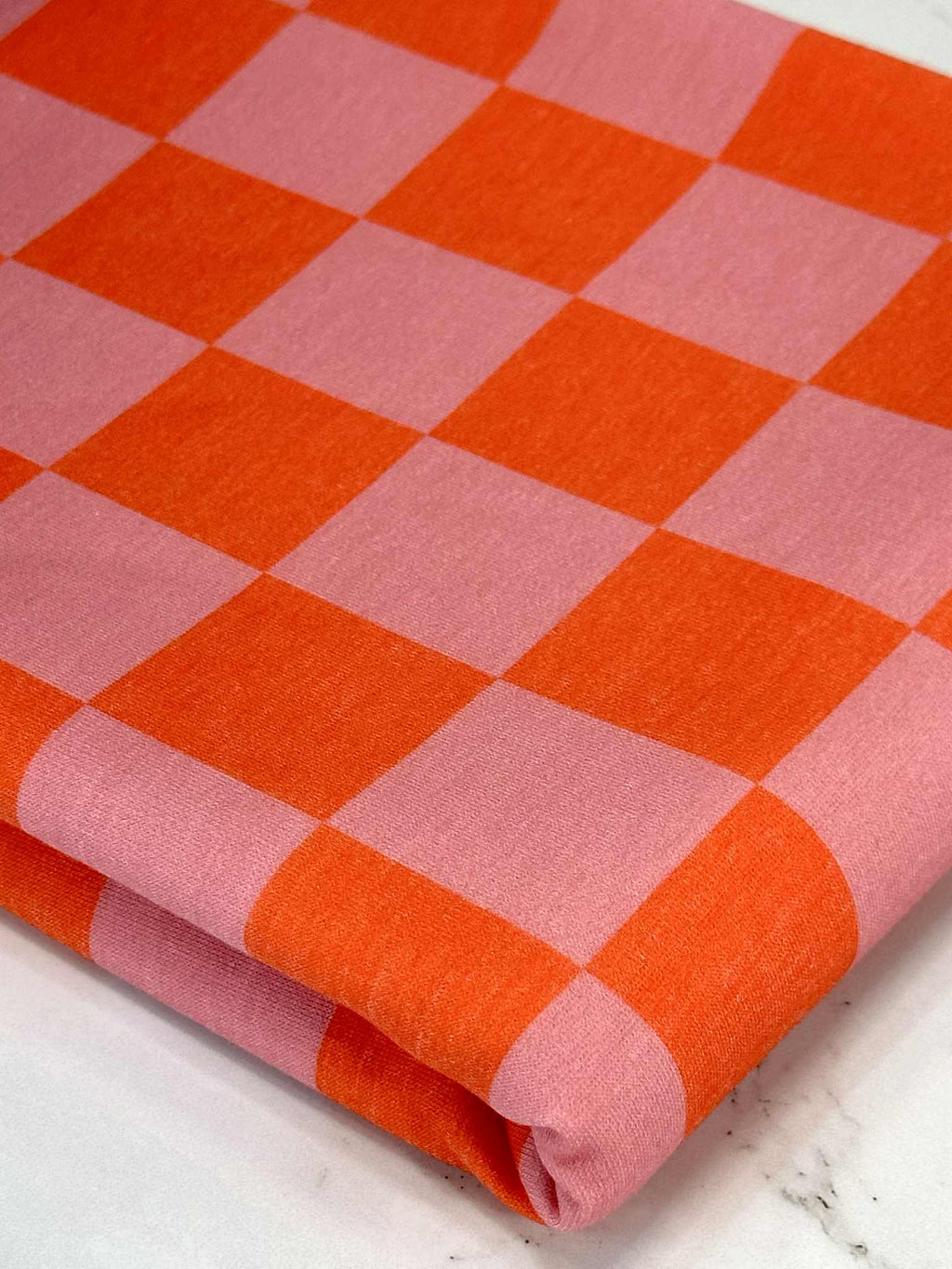 (FRENCH TERRY) ORANGE AND PINK CHECKERED