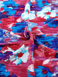 (PLEATED) BLUE AND PURPLE FLORAL ON BRIGHT MAUVE