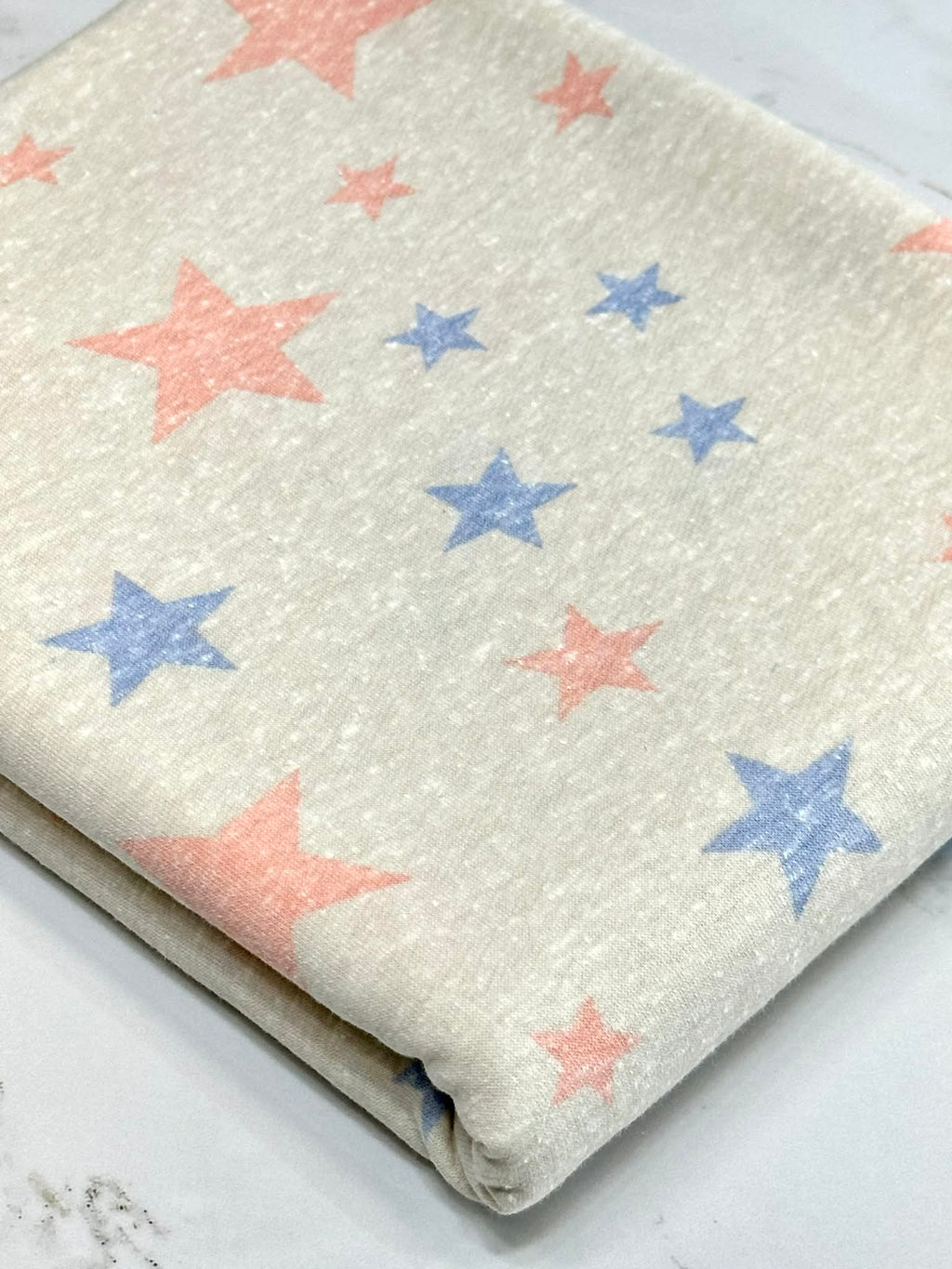(FRENCH TERRY) BLUE AND PEACH STARS ON VINTAGE CREAM (2)