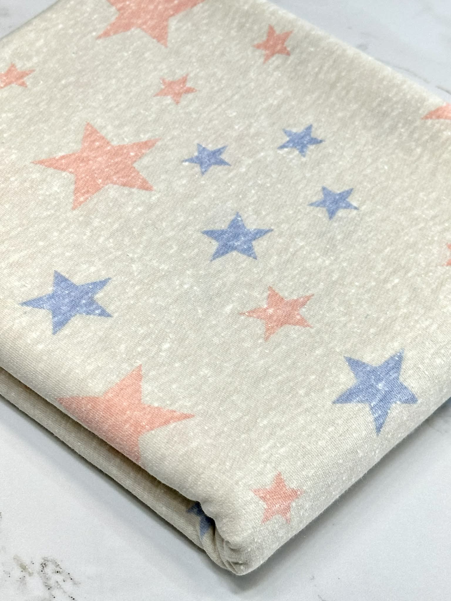 (FRENCH TERRY) BLUE AND PEACH STARS ON VINTAGE CREAM (2)