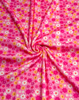 (POINTELLE RIB) YELLOW, PINK, AND OFF WHITE TINY FLOWERS ON PINK