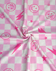 (YUMMY RIB) PINK STARS, HAPPY FACES, AND LIGHTNING ON LIGHT PINK CHECKERED