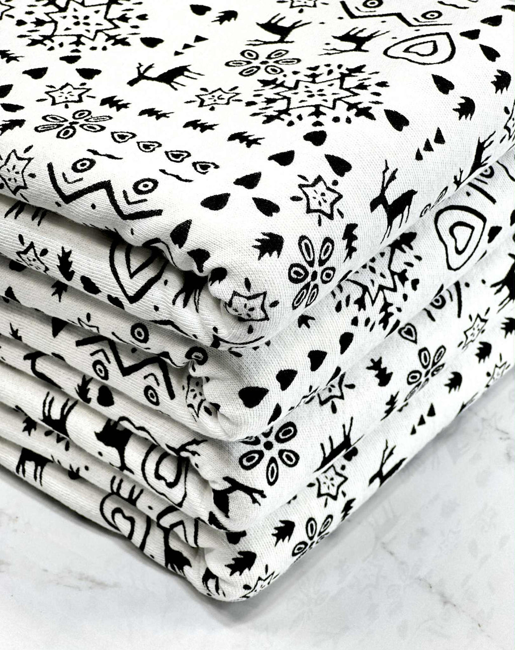 (FRENCH TERRY) BLACK REINDEERS, HEARTS, AND SNOWFLAKES PATTERN ON OFF WHITE (2)
