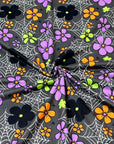 (SWEATER KNIT/OAKLEY) SMALL COLORFUL FLOWERS & SPIDERWEBS ON CHARCOAL