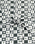 (FRENCH TERRY) DARK GREEN GAMER AND HAPPY FACES CHECKERED PRINT