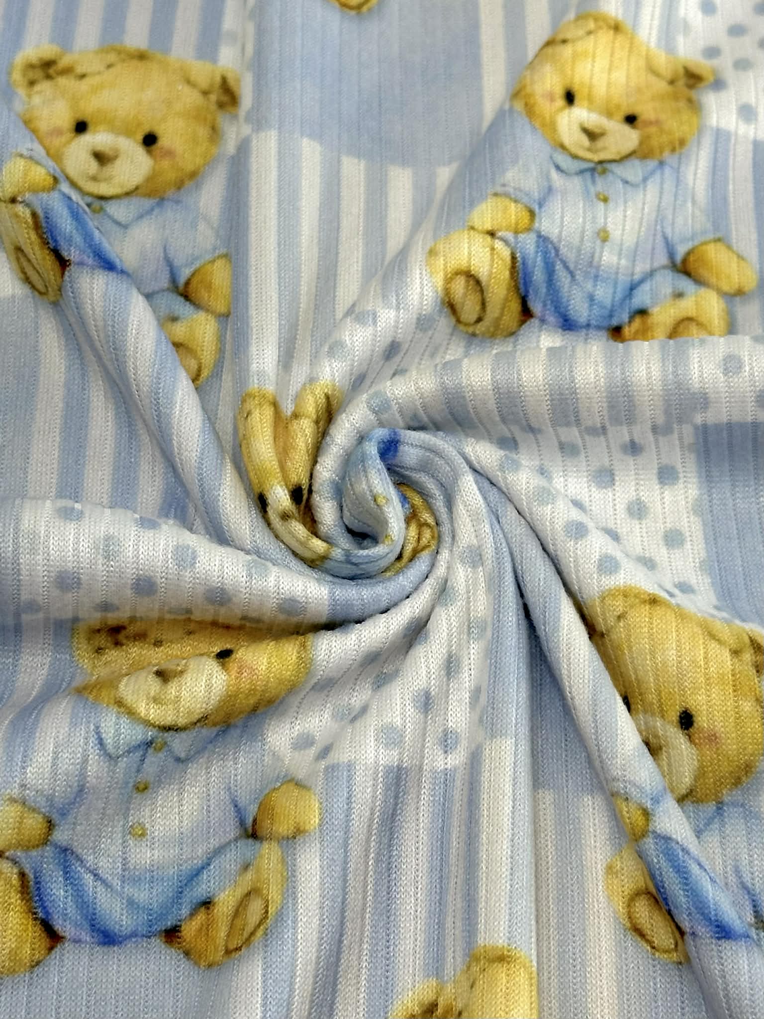 (4X2 YUMMY RIB) TEDDY BEARS, BABY BLUE POLKA DOTS AND STRIPES PATTERN