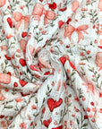 (RUFFLE LACE) HEARTS, BOWS, FLOWERS, AND RED BIRDS ON OFF WHITE