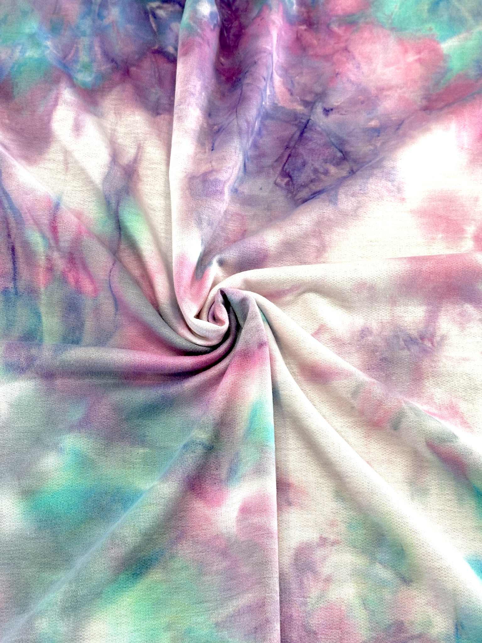 (FRENCH TERRY) PURPLE, PINK, AND AQUA TIE DYE