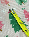 (4X2 RIB) PINK AND GREEN CHRISTMAS TREES WITH OFF WHITE BOWS ON LIGHT PINK