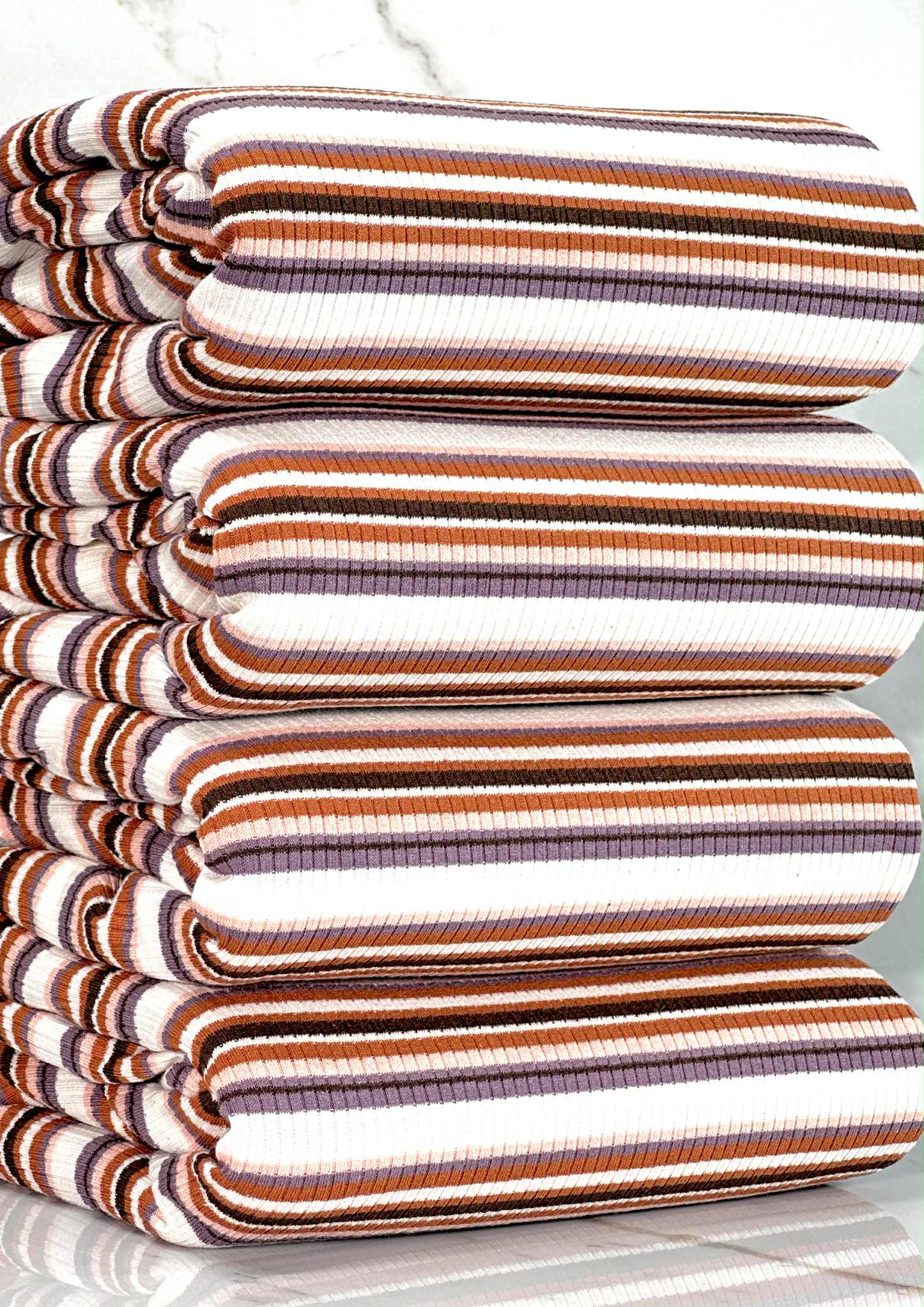 (COTTON RIB) BLUSH, VINTAGE PURPLE, RUST AND BROWN STRIPES ON OFF WHITE