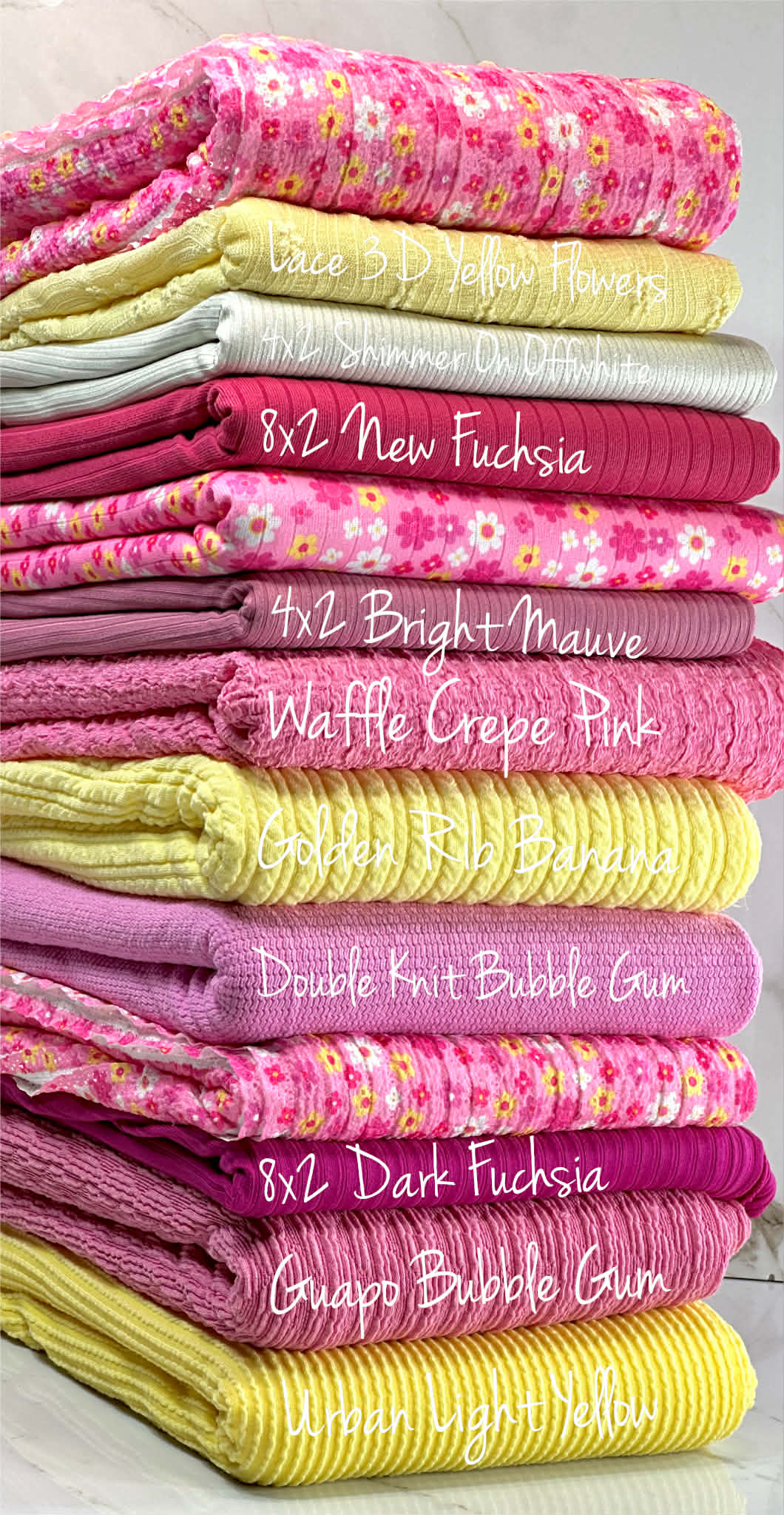 (RUFFLE LACE) YELLOW, PINK AND OFF WHITE TINY FLOWERS ON PINK