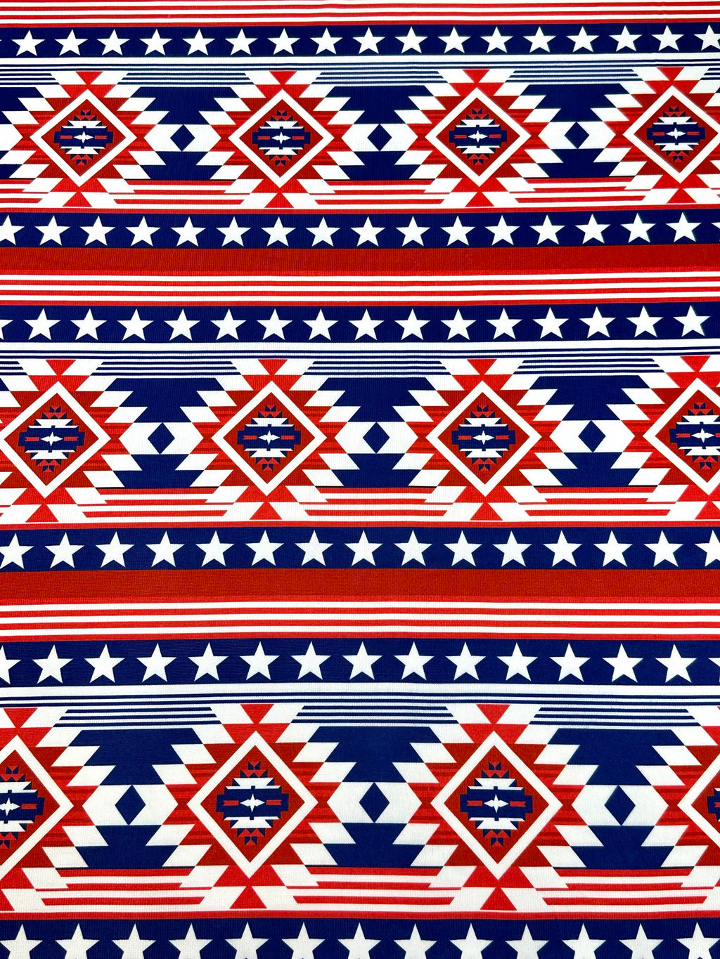(SWEATER KNIT/ OAKLEY) BLUE, RED, AND OFF WHITE WESTERN STAR PATTERN