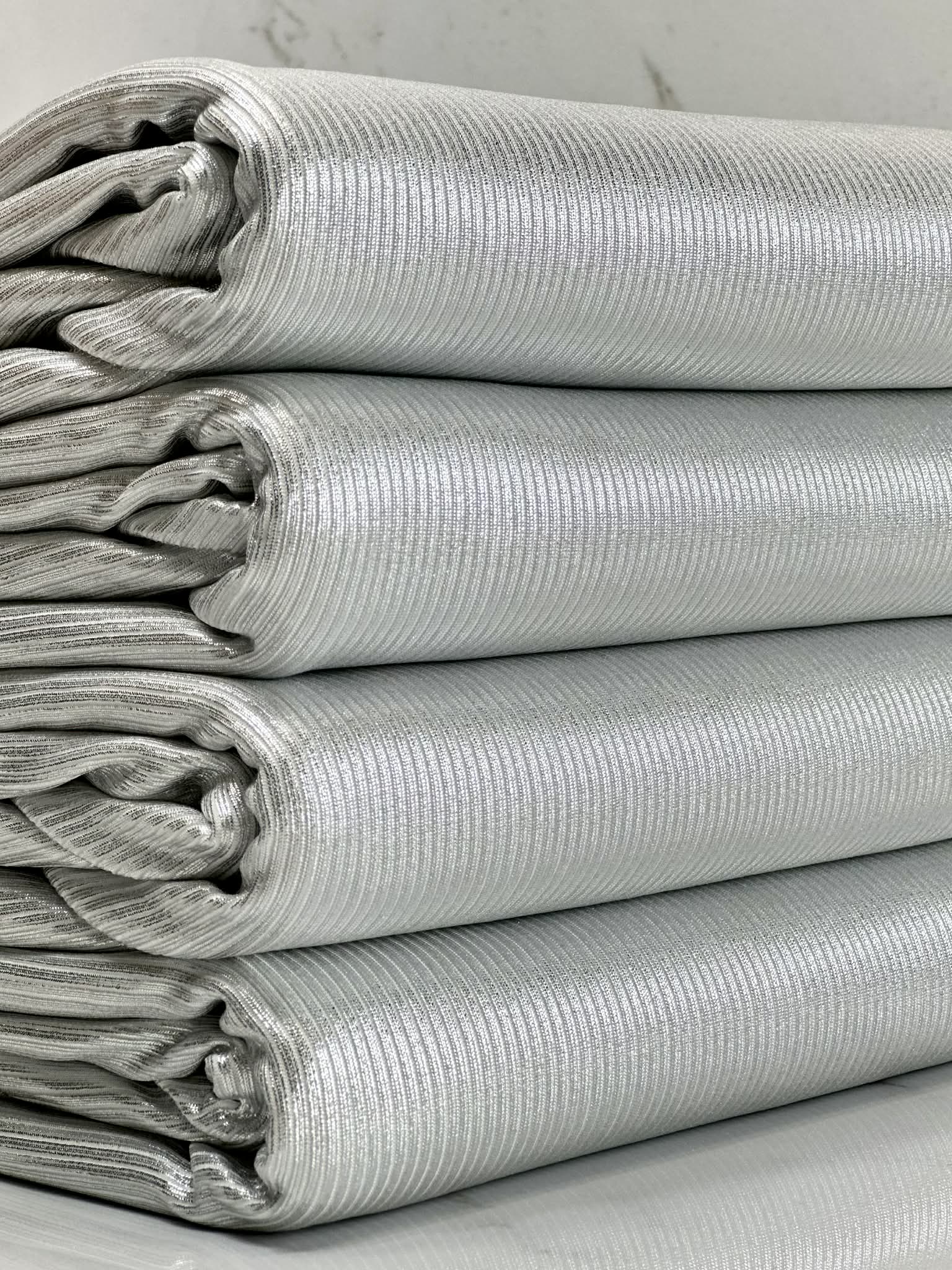 (2X2 RIB) SILVER FOIL ON OFF WHITE