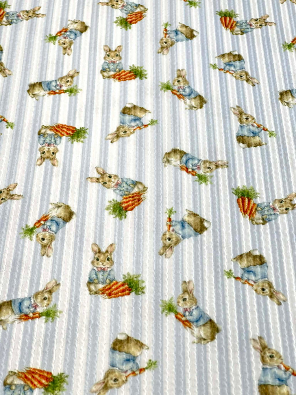 (URBAN RIB) MEDIUM BUNNIES WITH CARROTS ON BLUE STRIPES