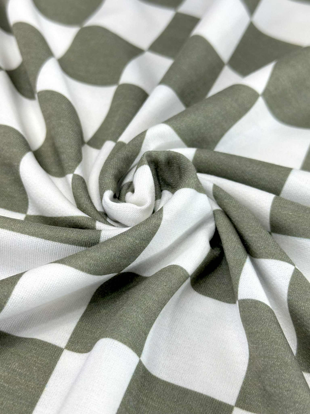 (FRENCH TERRY) OLIVE AND OFF WHITE CHECKERED