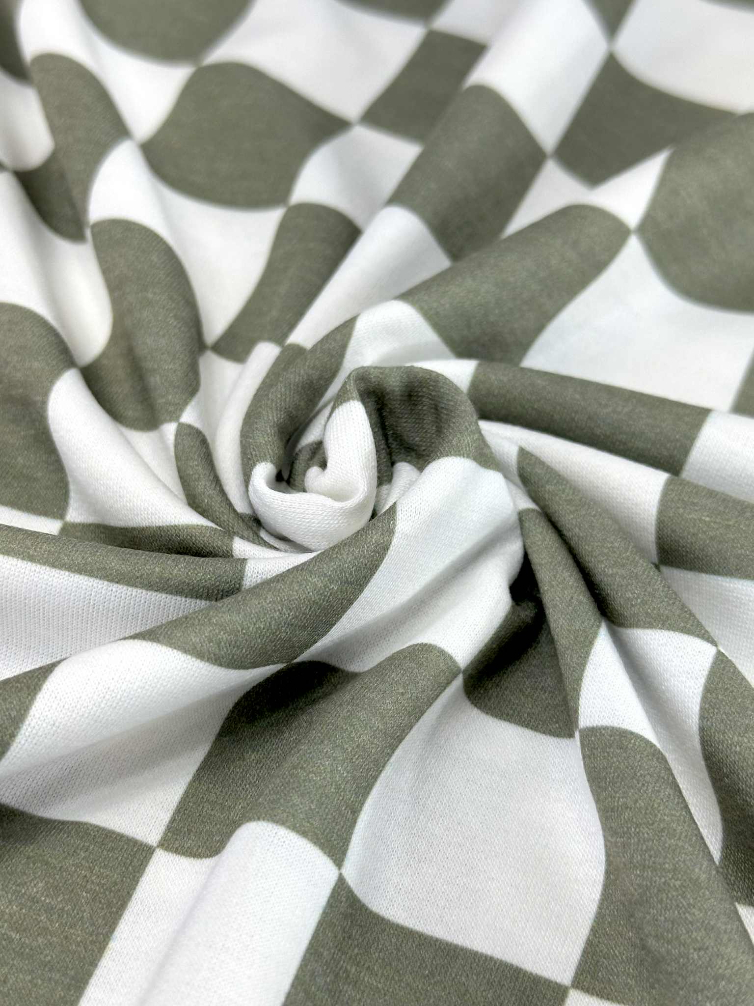 (FRENCH TERRY) OLIVE AND OFF WHITE CHECKERED
