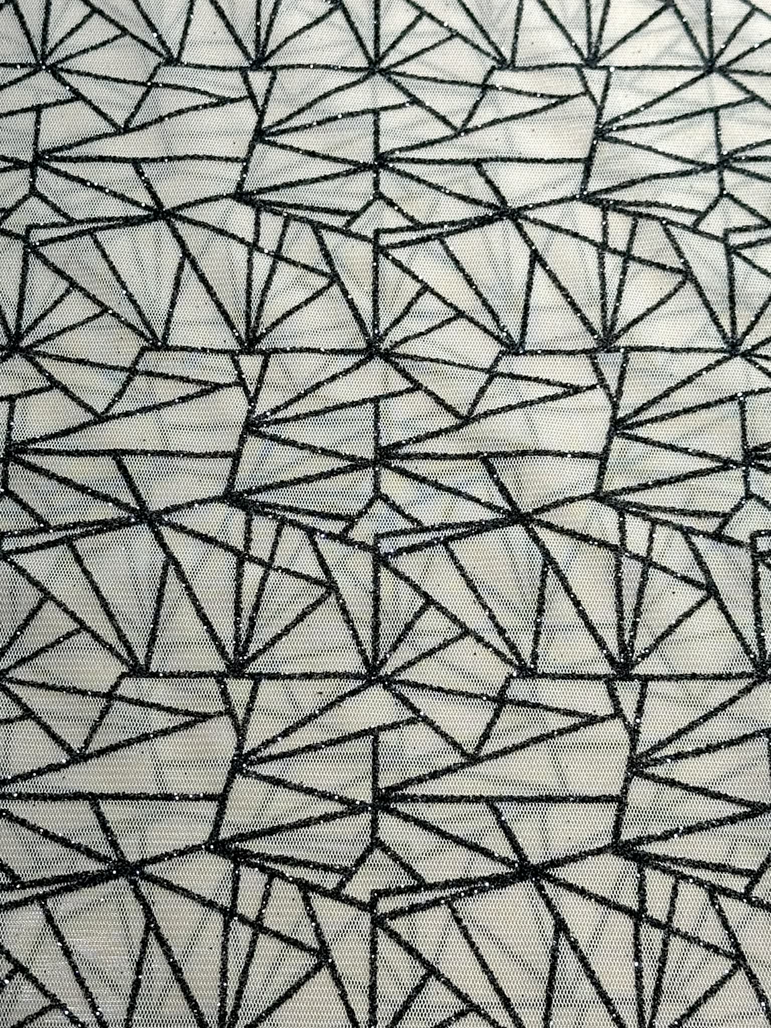 (MESH) BLACK GLITTER DIAMOND PATTERN ON TAN