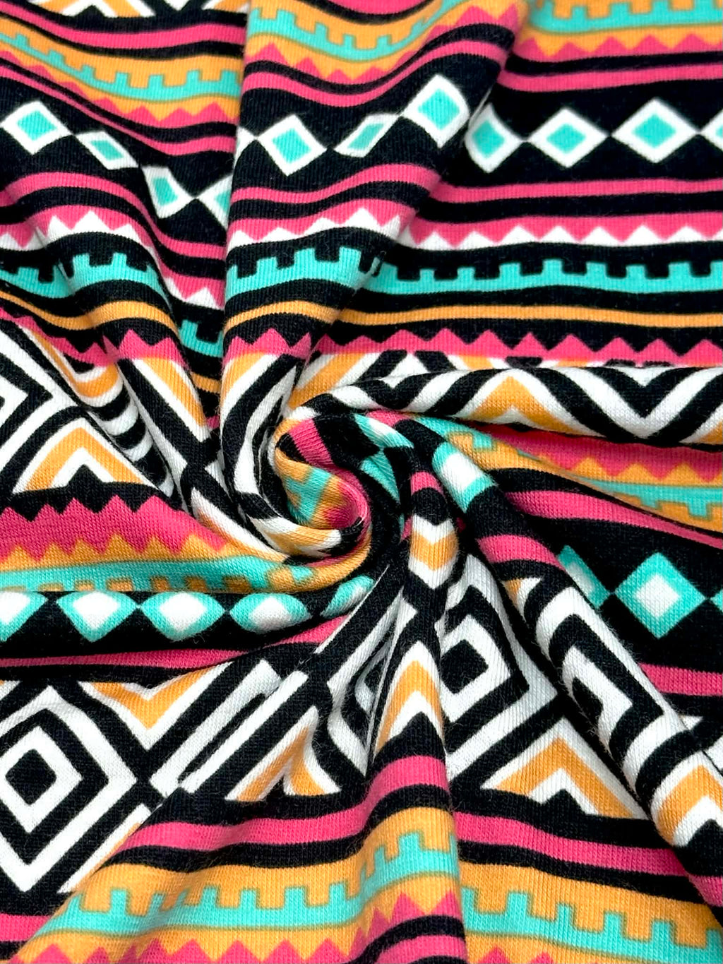 (KNIT) ORANGE, PINK, AQUA, AND BLACK DIAMOND PATTERN