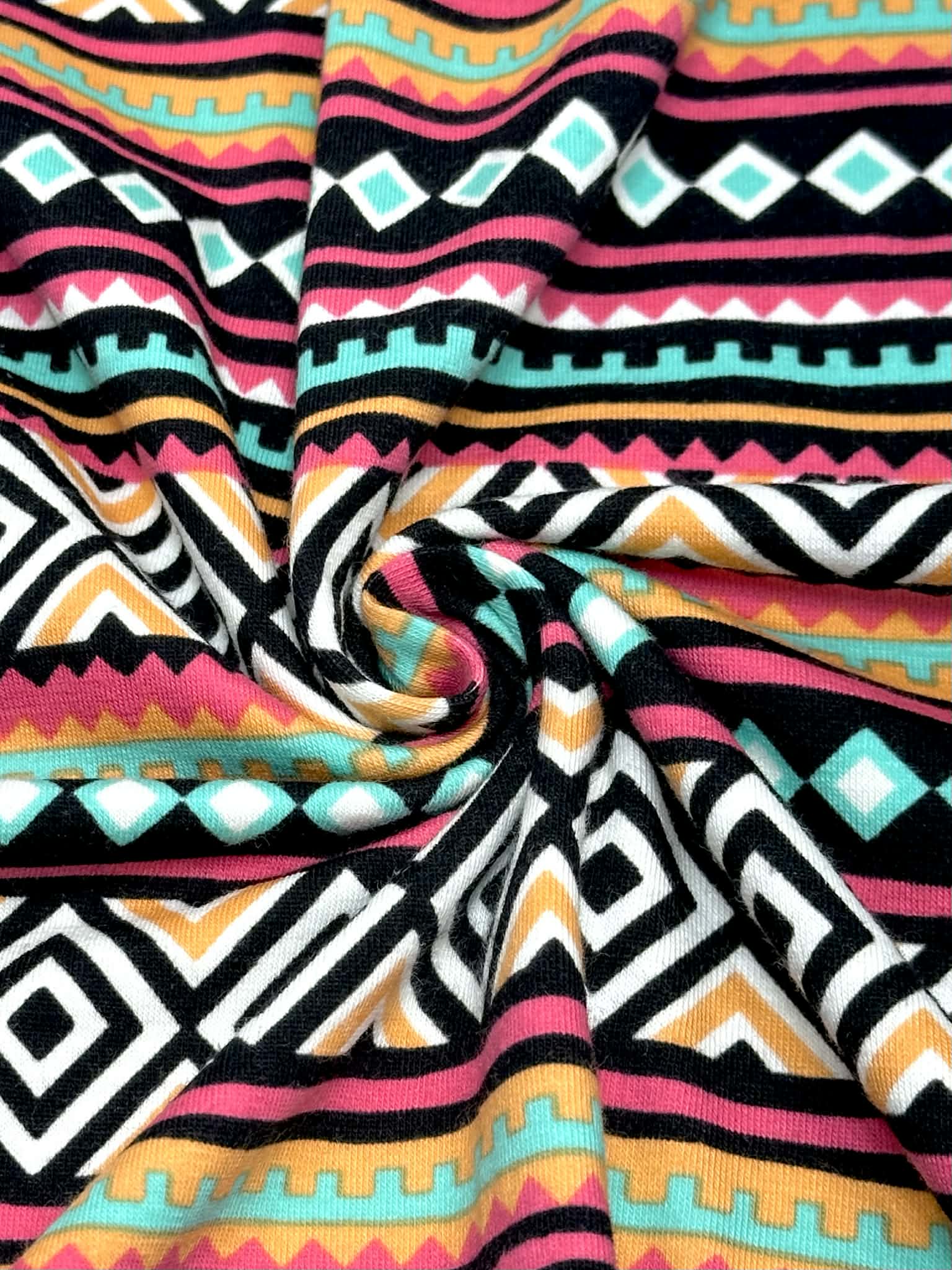 (KNIT) ORANGE, PINK, AQUA, AND BLACK DIAMOND PATTERN