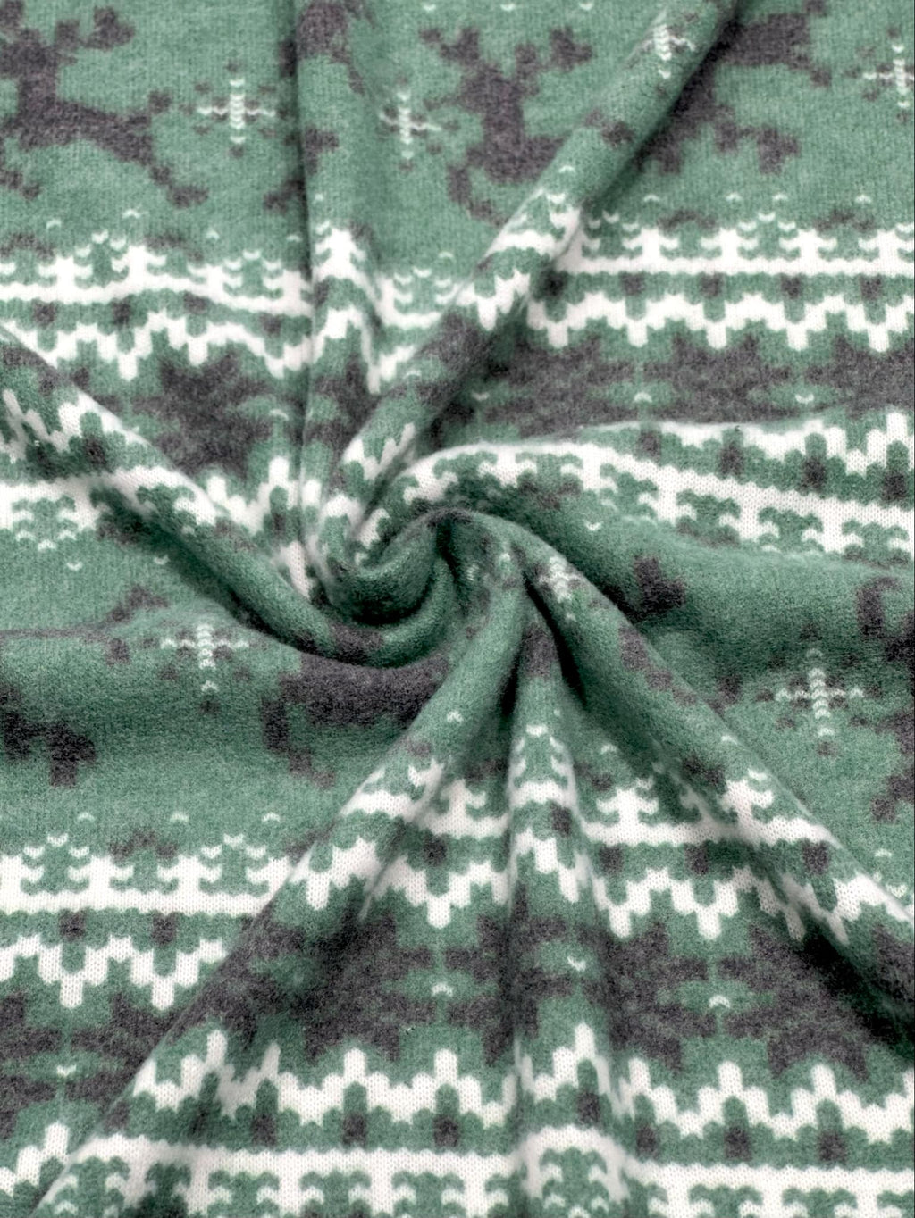 (BRUSHED SWEATER KNIT) BLACK REINDEERS ON DARK GREEN