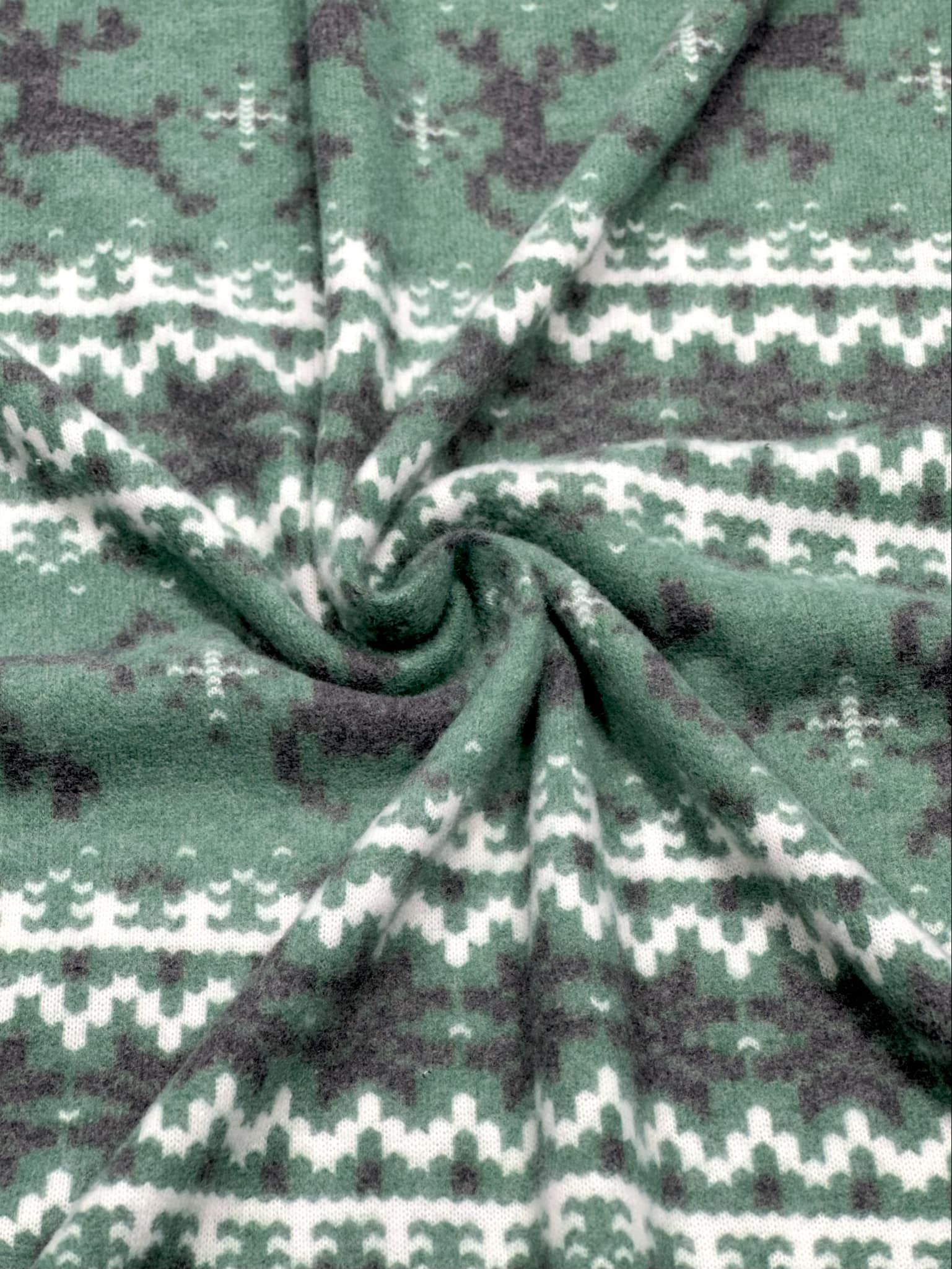 (BRUSHED SWEATER KNIT) BLACK REINDEERS ON DARK GREEN