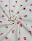 (4x2 YUMMY RIB) SMALL FUCHSIA AND BLACK DAISIES ON OFF WHITE